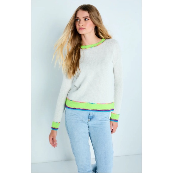 Lisa Todd Sweaters - Lisa Todd Cream/Tan & Neon Rainbow Colorblock Border Order Knit Cotton Sweater M